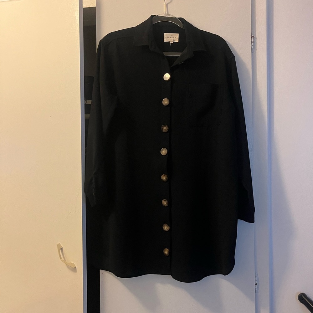 Oversized Black Button-Up Shirt Dress